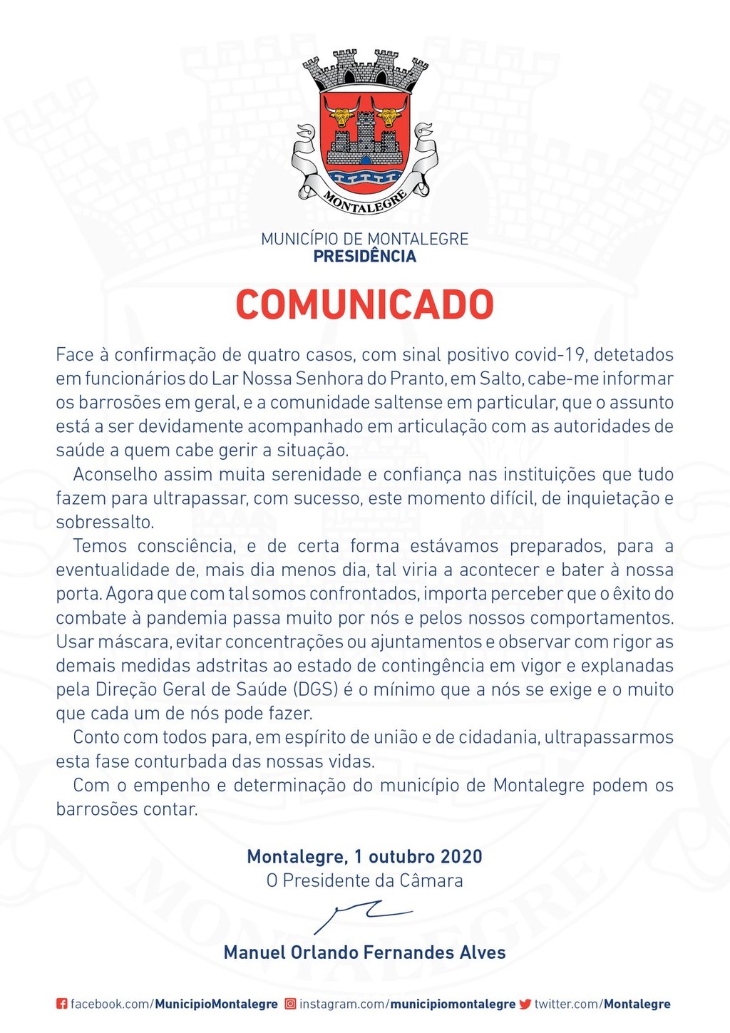 Presidente | Comunicado (1.10.2020)