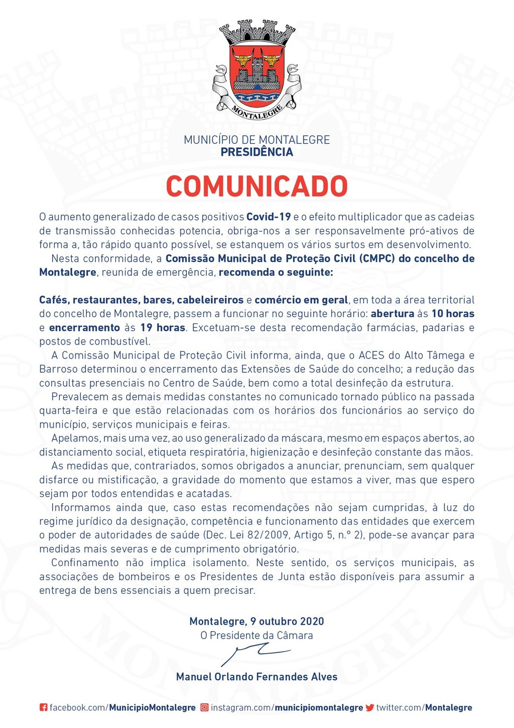 Presidente | Comunicado (9.10.2020)
