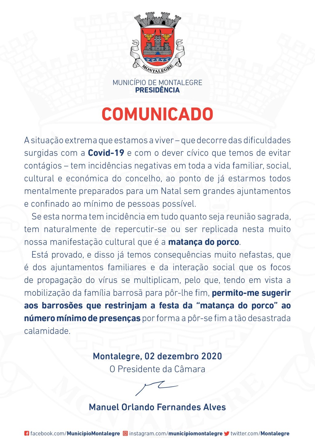 Presidente | Comunicado (2.12.2020)