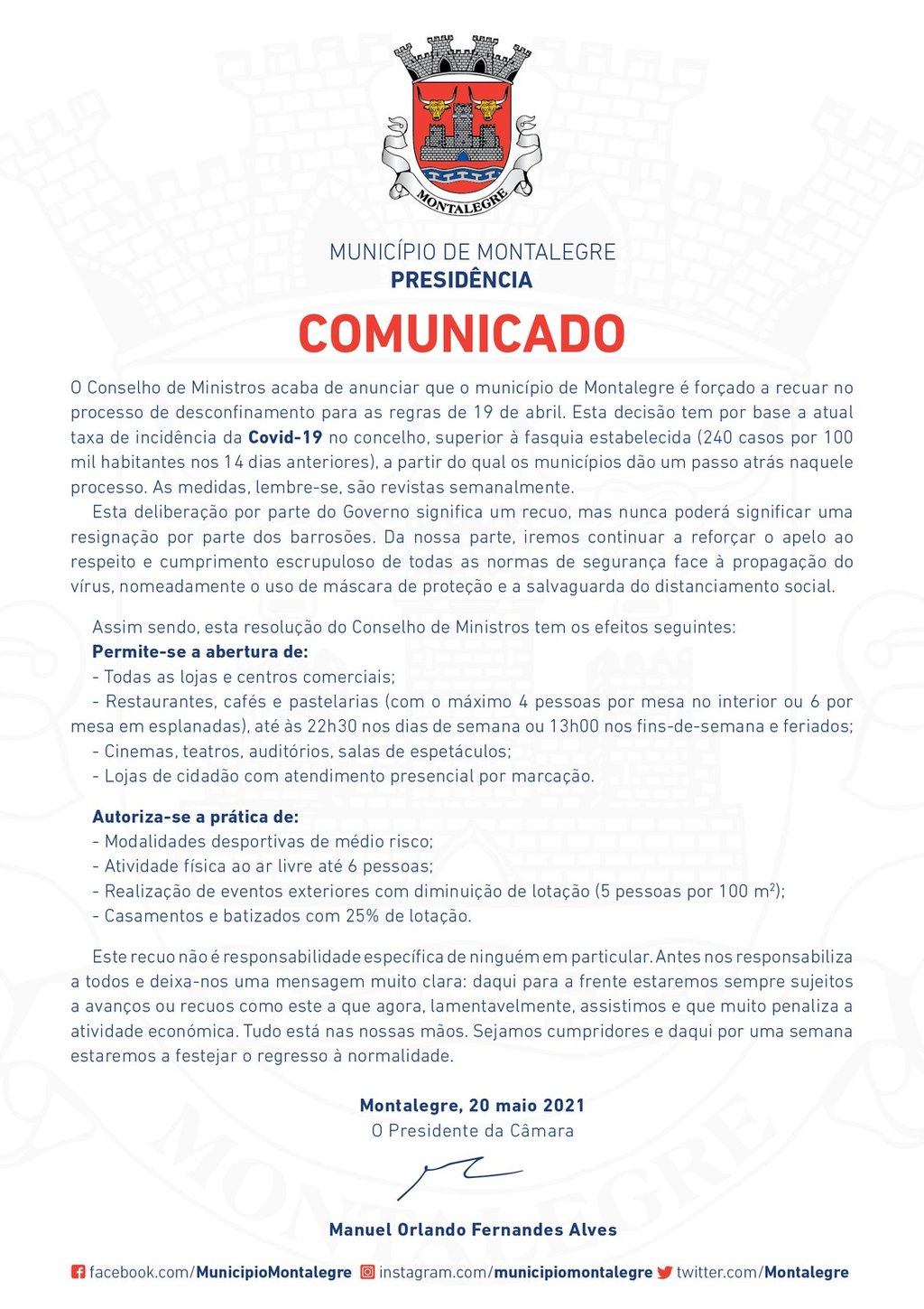 Presidente | Comunicado (20.05.2021)