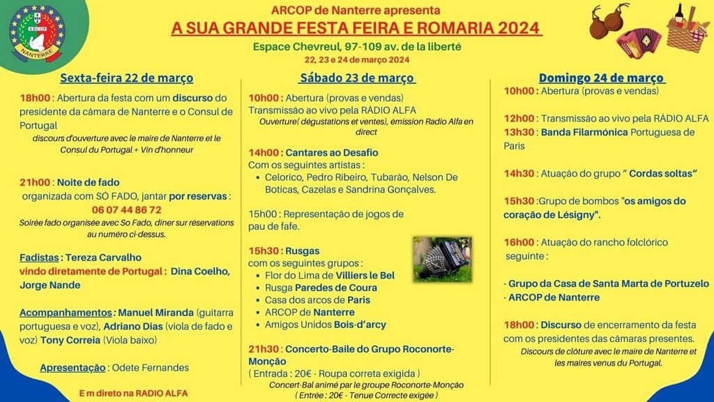 MONTALEGRE - XIX Feira de Nanterre (22 a 24 março 2024) - PROGRAMA